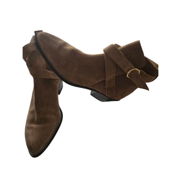 Womens Banana‎ Republic 6.5 Leather Buckle Strap Tan Ankle Boots - Picture 4 of 14